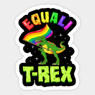 Equali T-Rex Dinosaur with Rainbow Pride Flag Sticker
